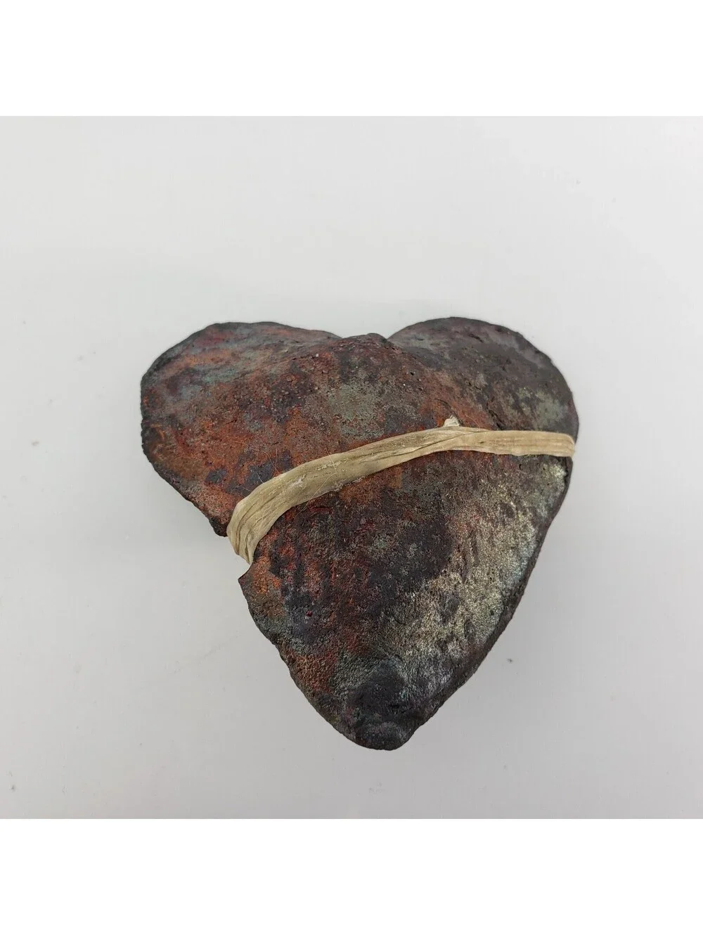 Raku Art Pottery Spirit Rattle Heart Shape Beaded Hand Made Artisan